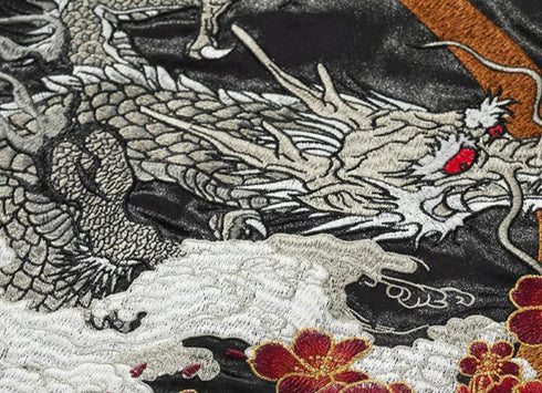 Luxury Dragon Embroidered Sukajan Bomber Jacket – Men's Satin Baseball Coat 2024